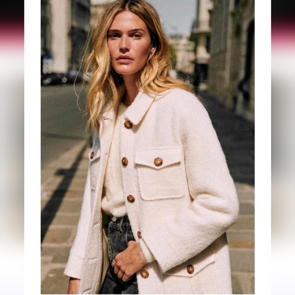 SÉZANE Paulin Ivory Ecru Brushed Wool Coat Blogger Fave Size 38 RARE - Picture 6 of 12